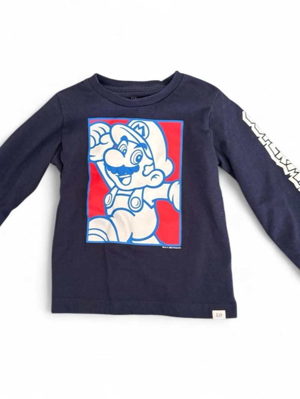GAP Navy Long Sleeve Mario Graphic Tee with Red & White Print